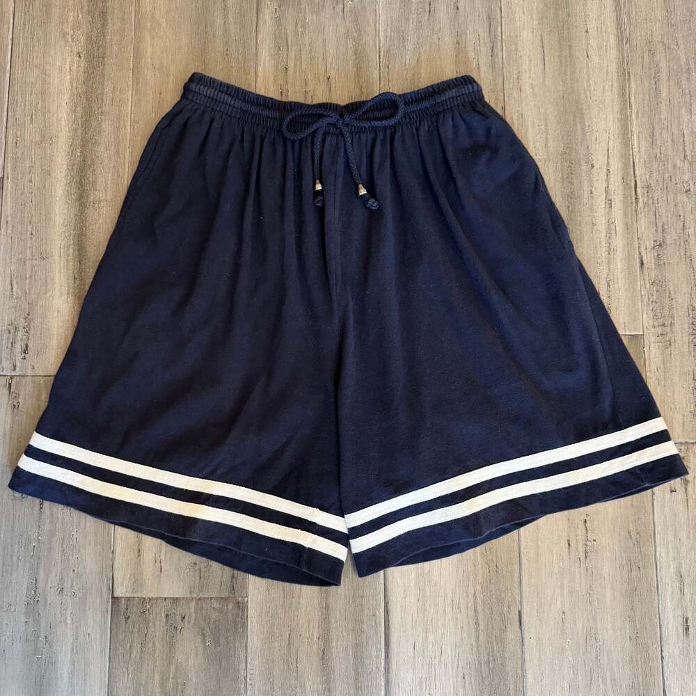 Liz & Co. Women's Navy Blue Striped Trim Knit Pull-On Shorts